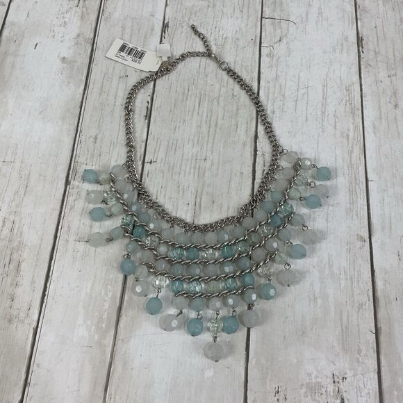 M. Haskell Beaded Bib Adjustable Length Necklace Light Blue Silver Tone NWT - Picture 1 of 6
